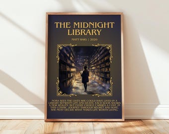 The Midnight Library by Matt Haig Book Poster, Contemporary Fiction Literary Wall Art, Bookish Gift, Reading Nook Print