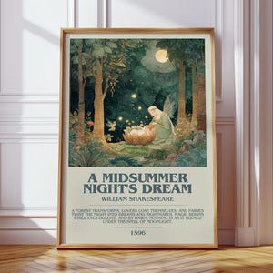 El sueño de una noche de verano de William Shakespeare / Póster del libro / Regalo de arte literario para amantes de los libros / Arte de pared inspirado en la novela / Envío gratuito