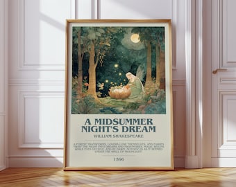 Ein Sommernachtstraum von William Shakespeare | Buchposter | Literatur Kunst Geschenk für Buch-Liebhaber | Roman inspirierte Wandkunst | Kostenlose Lieferung