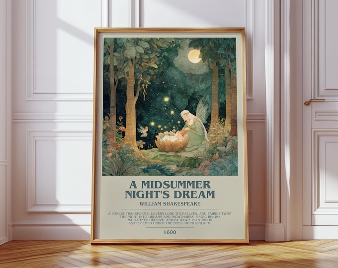 A Midsummer Night's Dream by William Shakespeare Modern Book Print Poster, Classic Literature Literary Art, Reader Gift, Bookshelf Decor