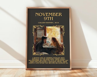9 novembre par Colleen Hoover, affiche de livre, art mural littéraire romantique, cadeau livresque, impression de coin lecture