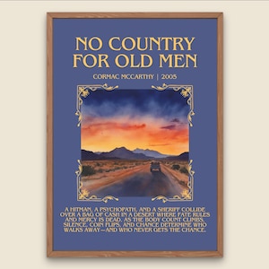 Non è un paese per vecchi di Cormac McCarthy. Stampa poster descrittiva di alta qualità. Consegna gratuita. Opera d&#39;arte murale. Autore e sinossi. Illustrazione del libro. Romanzo.