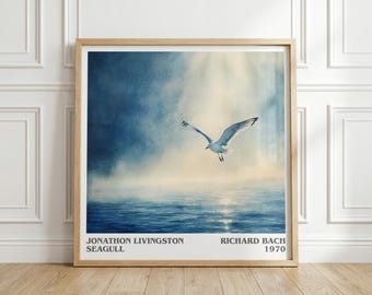 Jonathan Livingston Seagull by RICHARD BACH Square Book Print, Contemporary Fiction Literary Wall Art, Reader Gift, Reading Nook Poster
