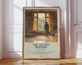 „Sekretna historia” Donny Tartt – plakat z nowoczesną książką, fikcja literacka, sztuka literacka, prezent dla czytelnika, dekoracja półki na książki