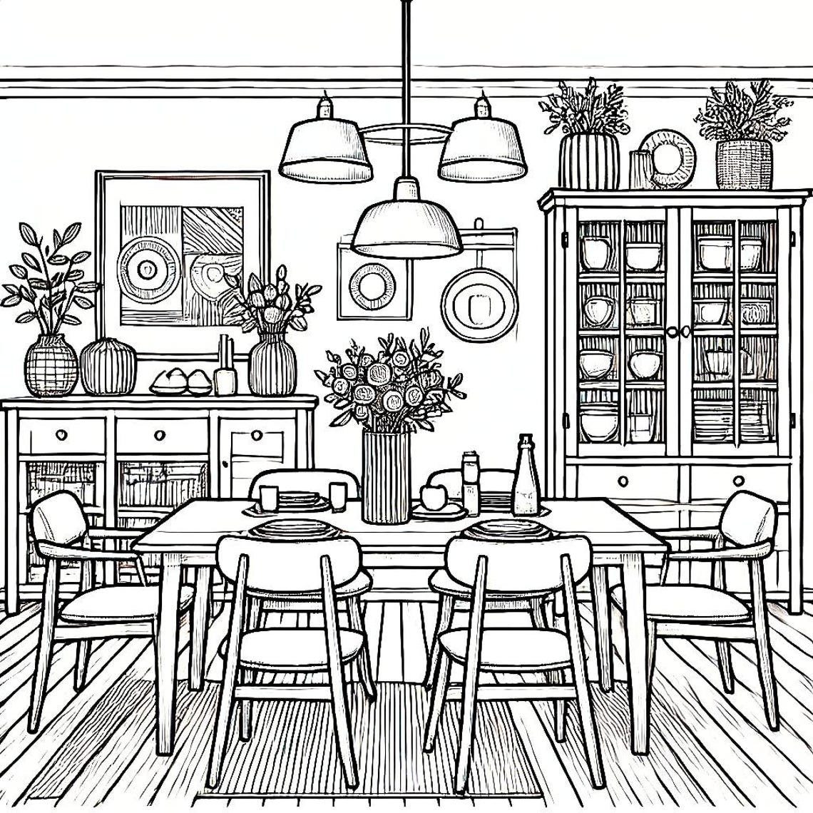 15 Interior Design Coloring Pages - Dining Rooms - Etsy