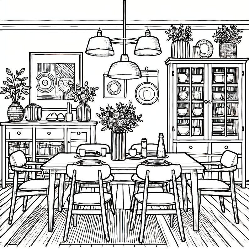 15 Interior Design Coloring Pages - Dining Rooms - Etsy