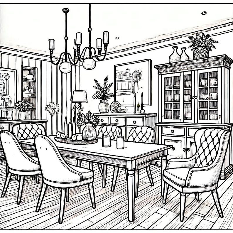 15 Interior Design Coloring Pages - Dining Rooms - Etsy