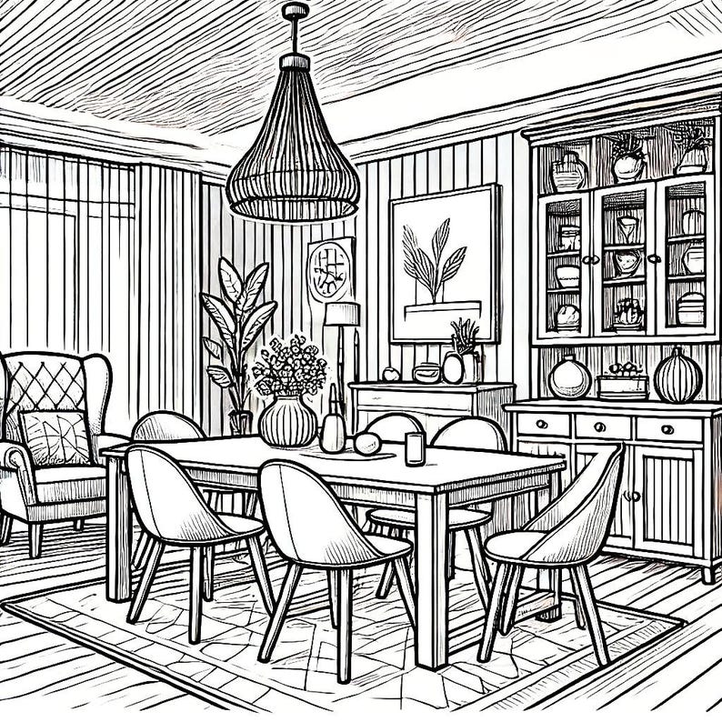 15 Interior Design Coloring Pages - Dining Rooms - Etsy