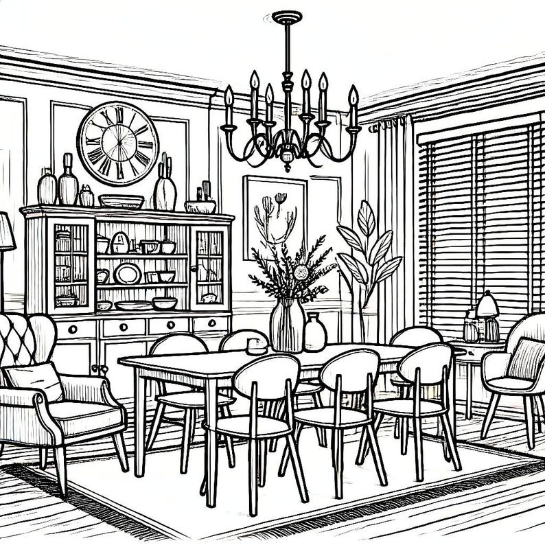 15 Interior Design Coloring Pages - Dining Rooms - Etsy