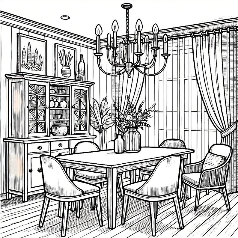 15 Interior Design Coloring Pages - Dining Rooms - Etsy