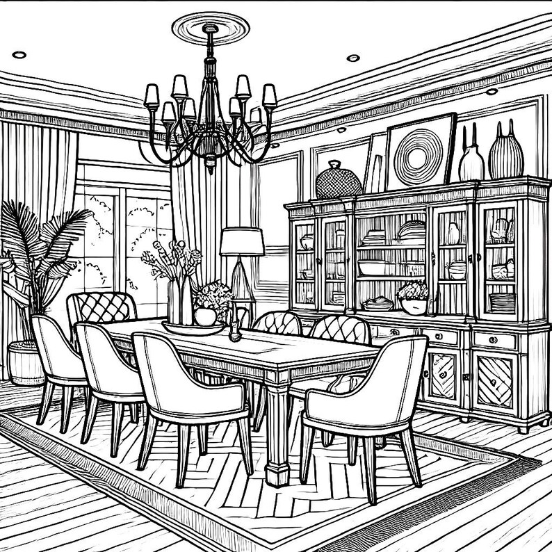 15 Interior Design Coloring Pages - Dining Rooms - Etsy