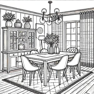 15 Interior Design Coloring Pages - Dining Rooms - Etsy