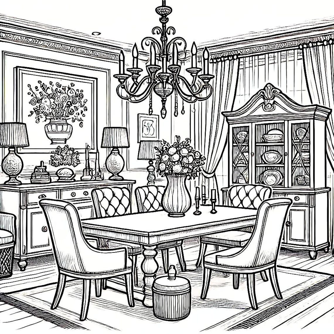 15 Interior Design Coloring Pages - Dining Rooms - Etsy