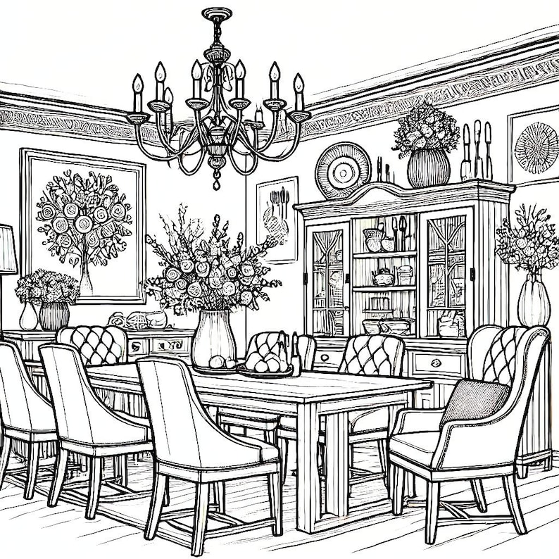 15 Interior Design Coloring Pages - Dining Rooms - Etsy