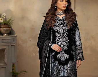 Embroidered Velvet Pakistani Suit, Festive Women's Wear