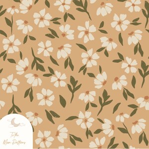 Rustic Floral Pattern - Neutral Beige and Green Seamless Design for Fabric - Wildflower - Meadow - Spring Garden - Kids Pattern