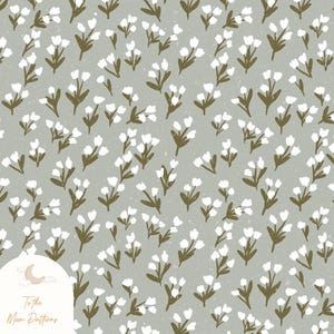 Naadloze patroon met saliegroene bloemen | Digitaal papier met witte bloemen | Vintage bloemenachtergrond | Rustiek afdrukbaar ontwerp | Cottagecore