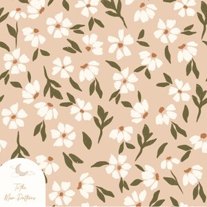 Rustic Floral Pattern - Neutral Beige and Green Seamless Design for Fabric - Wildflower - Meadow - Spring Garden - Kids Pattern