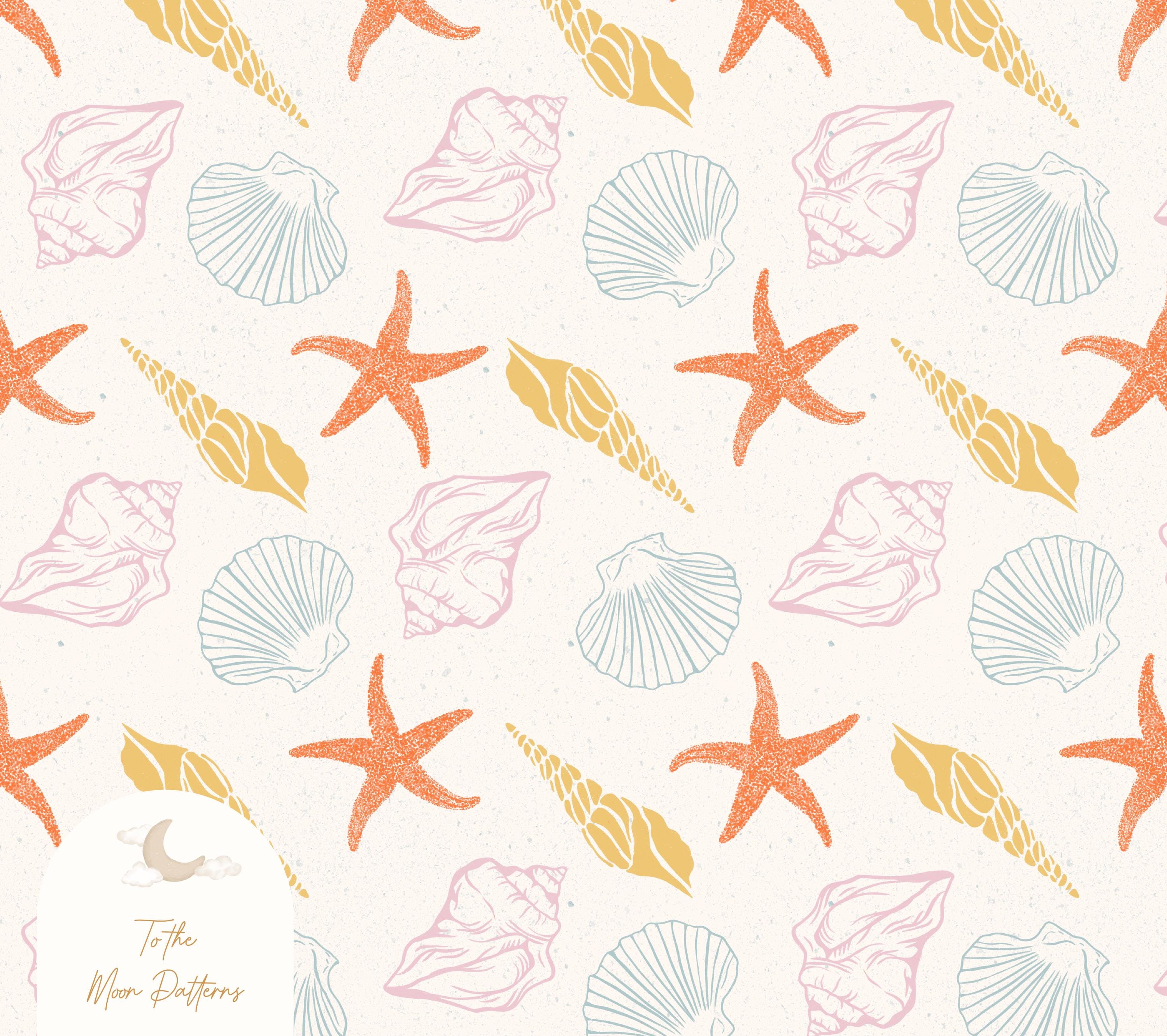 Shells Pattern Coastal Coastal Seashell and Starfish Pattern - Nautical Beach Digital Paper ...