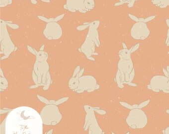 Minimalist Bunny Pattern Fabric – Neutral Rabbit Print Textile for ...