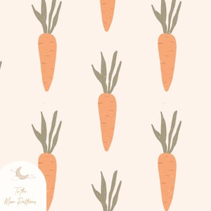 Tessuto con motivo a carota minimalista - Stampa rustica di verdure per decorazioni da fattoria, artigianato pasquale e progetti di cucito fai da te - Carta digitale