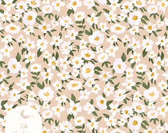 Beige Floral Digital Paper - Hand-Painted Watercolor Pattern - Cottagecore Wildflower Background - Printable Fabric &Scrapbook Paper