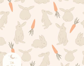 Minimalist Bunny Pattern Fabric – Neutral Rabbit Print Textile for ...