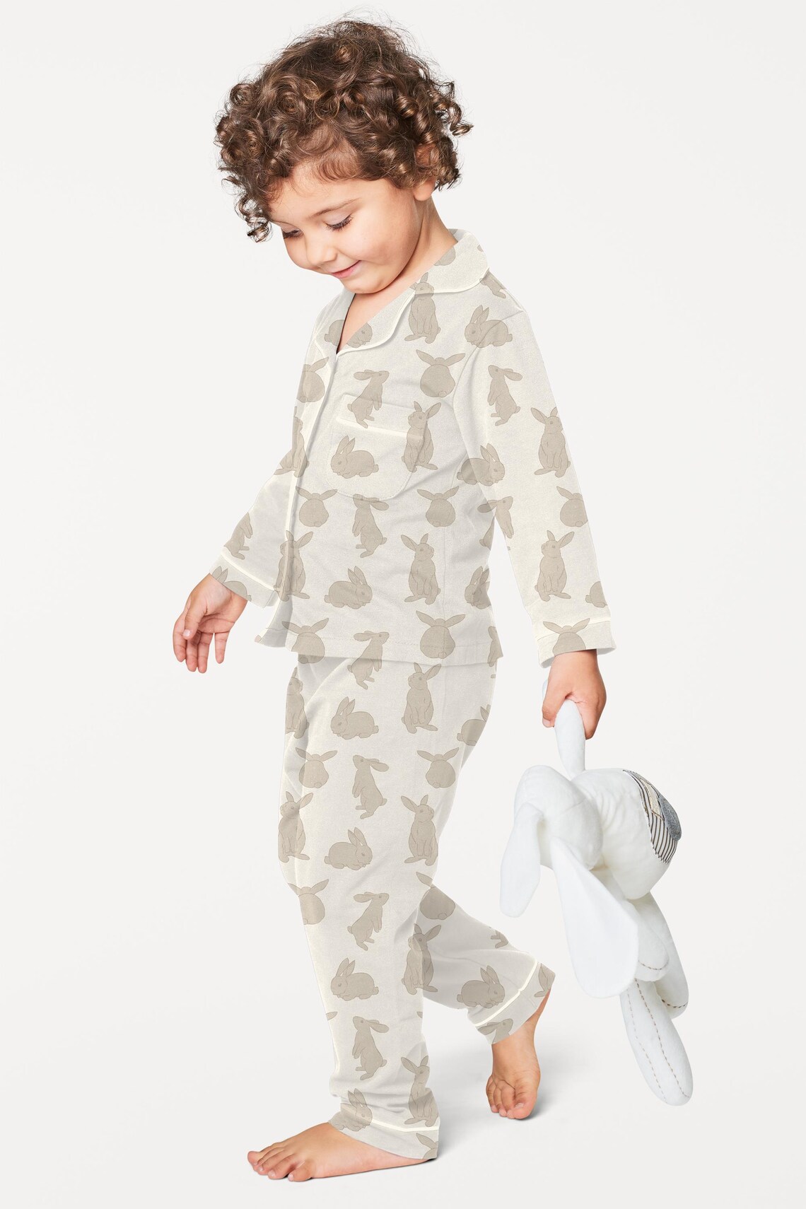Minimalist Bunny Pattern Fabric – Neutral Rabbit Print Textile for ...