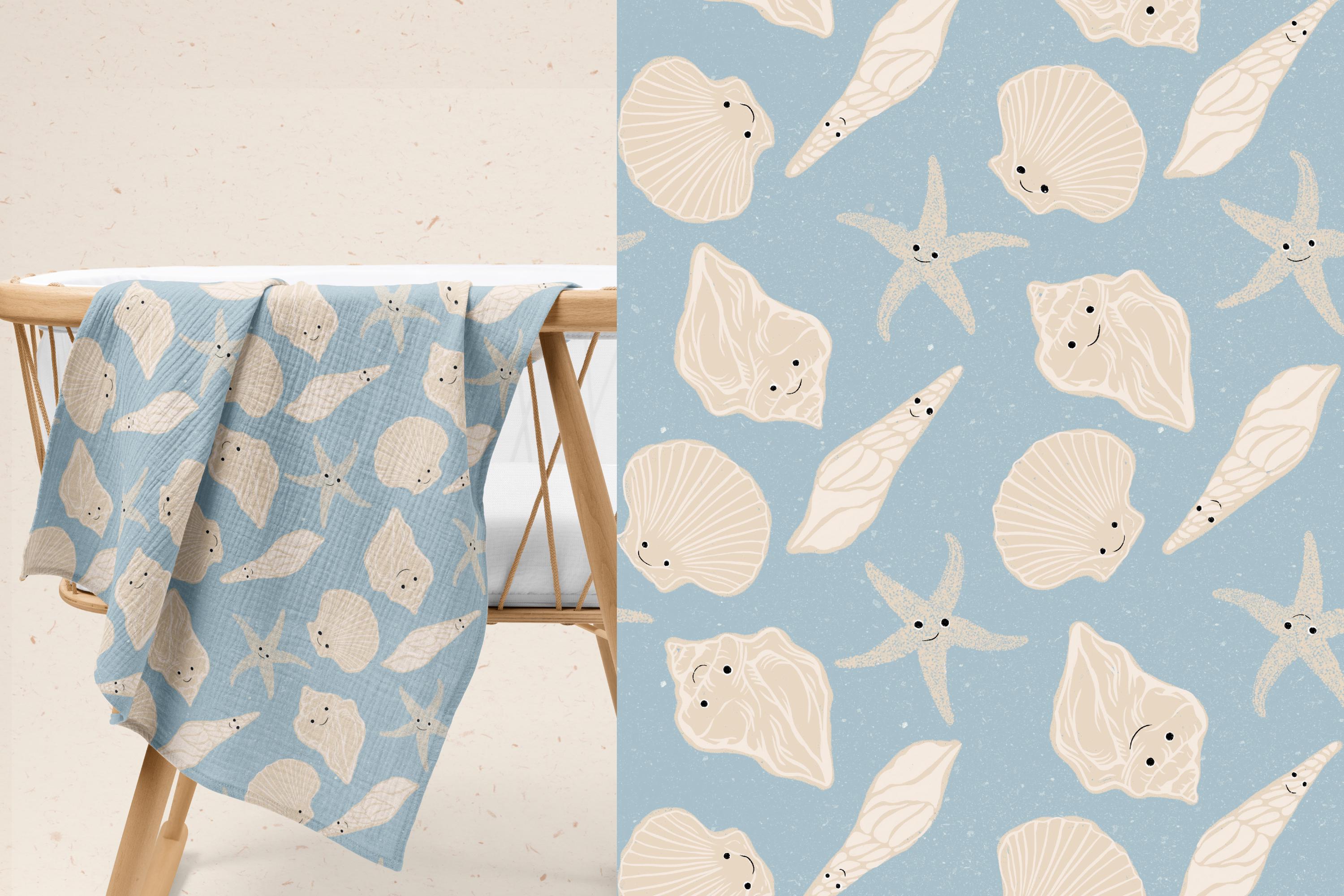 Shell Design On Paper Coastal Seashell and Starfish Pattern - Nautical Beach Digital Paper ...