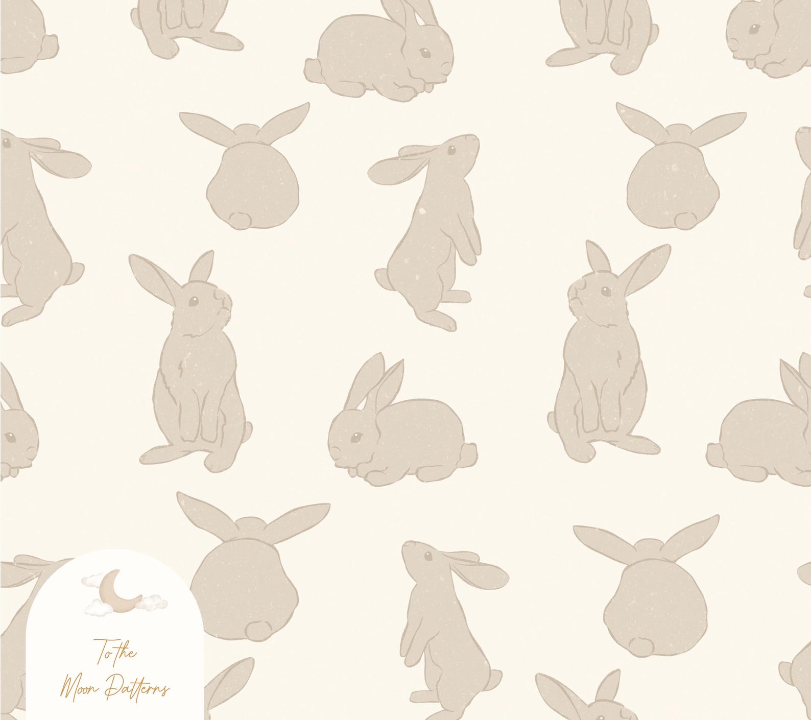 Minimalist Bunny Pattern Fabric – Neutral Rabbit Print Textile for ...