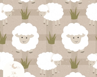 Adorable Sheep Seamless Pattern - Rustic Farmhouse Animal Design for Fabric, Wallpaper, and Baby Nursery Crafts - Seamless Fabric Design