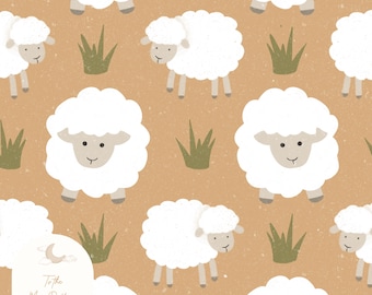 Adorable Sheep Seamless Pattern - Rustic Farmhouse Animal Design for Fabric, Wallpaper, and Baby Nursery Crafts - Seamless Fabric Design