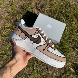 Custom Air Force 1 | Beige Air Force| Brown Shoes | custom Nike | Curtoon Air Force 1 Sneakers | Custom Nike Blue