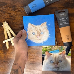 Hand-Painted Pet Portrait on Mini Canvas: Custom Dog or Cat Art