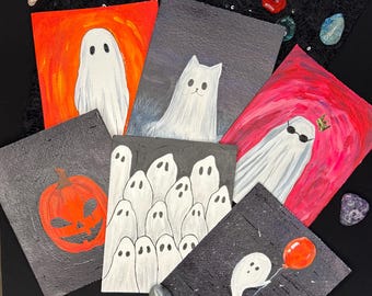 Original Ghost Acrylic Painting: Spooky Halloween Gothic Art, Halloween painting original