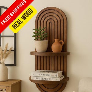 Modern Arched Wall Shelf – Minimalist Floating Wood Shelf - Trend 2025