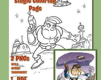 Space Guy Coloring Page: Sci-Fi Art (PDF, PNG Digital Download)