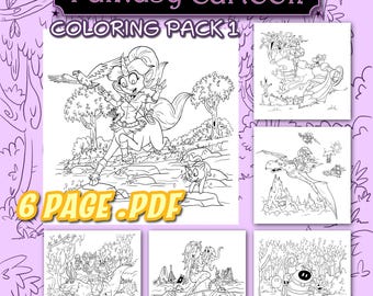 Fantasy Coloring Pages: Original art 6 Pack .PDF DOWNLOAD