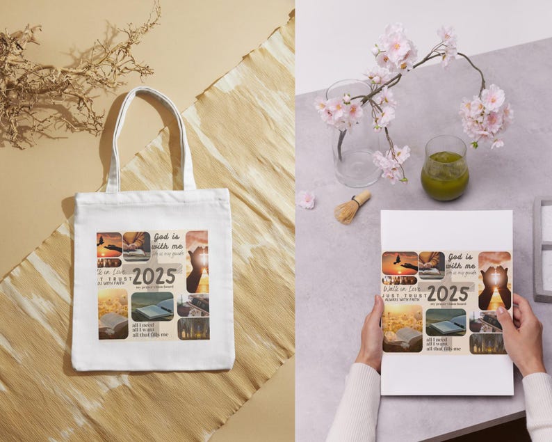 Vision board para orar, tablero de visión editable en CANVA para orar