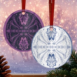 Round floral Metal ornament floral mandala christmas tree decoration blue pattern holiday keepsake boho festive ornament gift