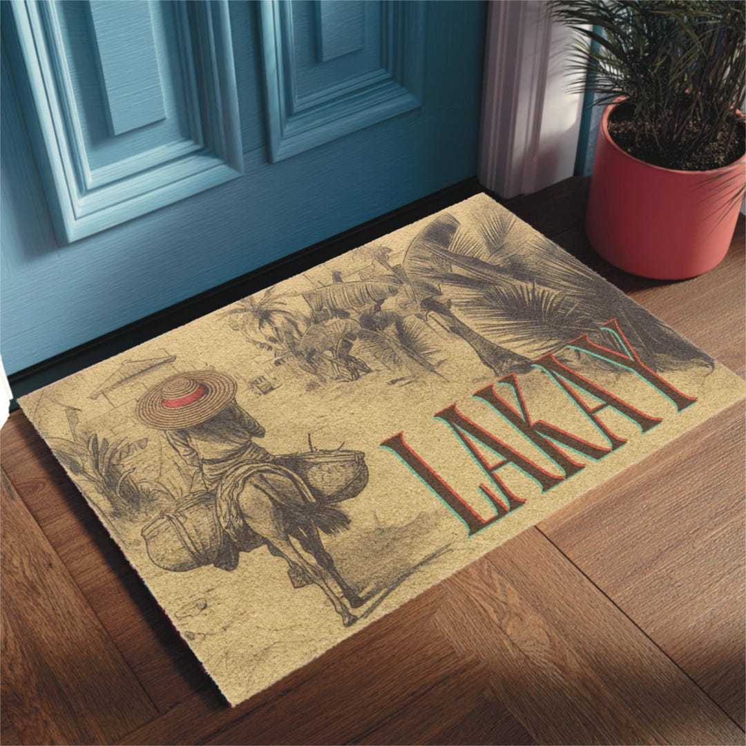 Rustic Coir Doormat Tropical Welcome Mat Haitian Art Entryway Decor ...