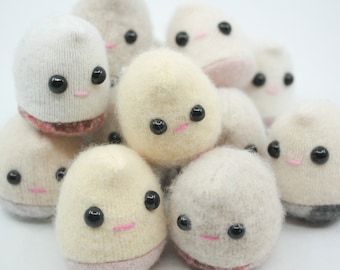 SET of 3 Mini puff monster tiny white fuzzy cute monsters upcycled kawaii stuffed toy