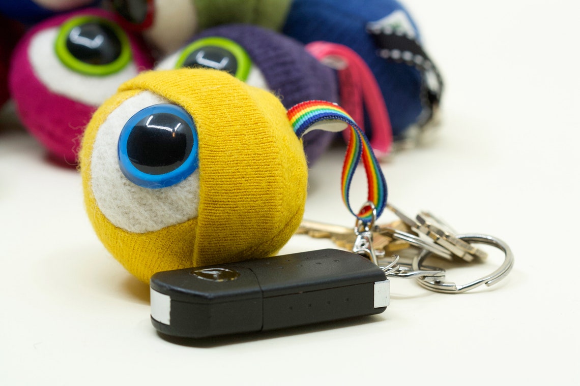 Monster eyeball keychain upcycled plush repurposed sweaters | Etsy