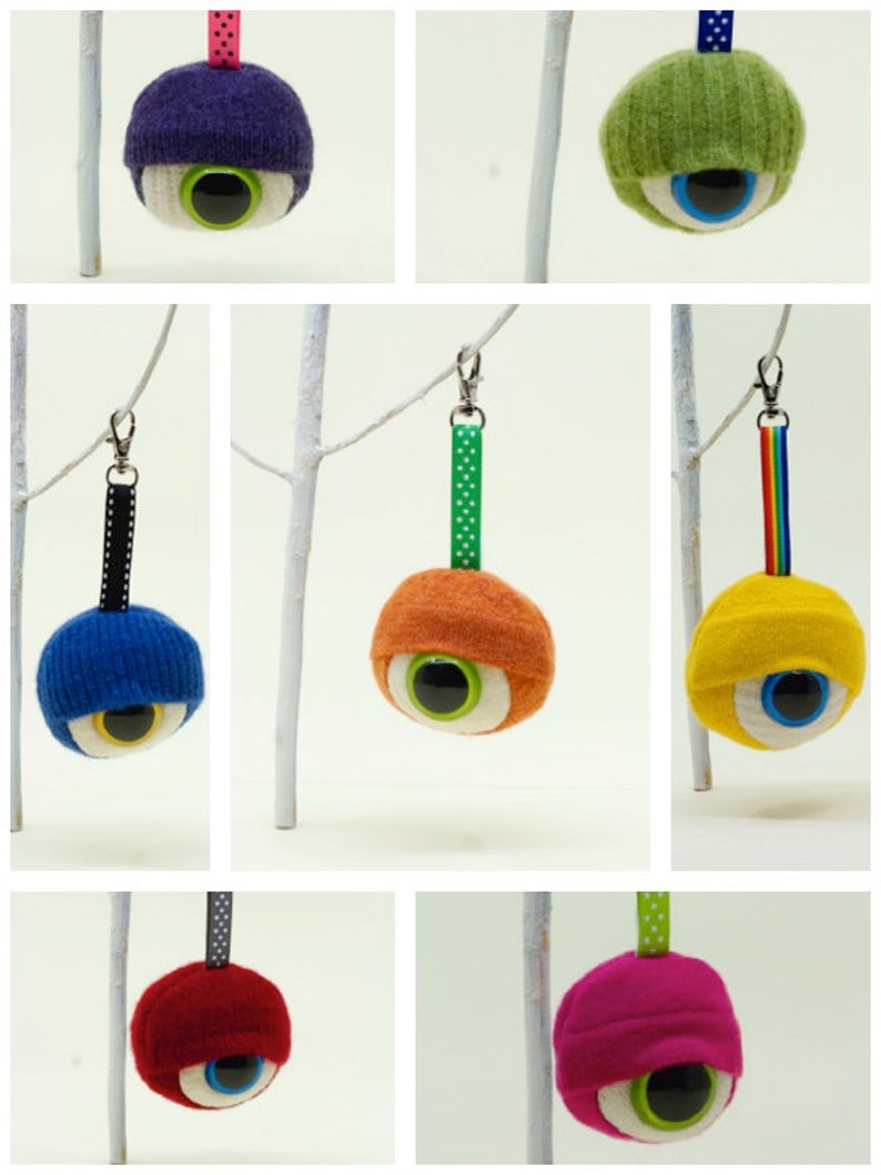 Monster Eyeball Keychain Upcycled Plush Repurposed Sweaters Etsy