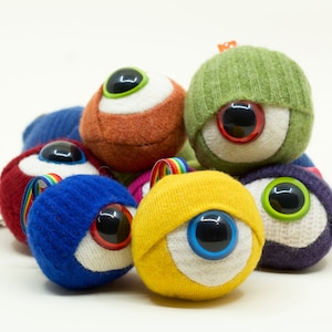 Monster eyeball keychain upcycled plush repurposed sweaters stuffed monster
