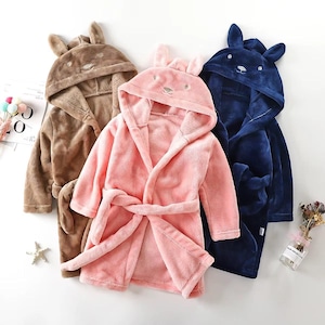 Personalized Kids Hooded Bathrobe - Cartoon Bunny Flannel Pajamas for Boys & Girls - Cozy Fall Winter Robe
