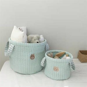 Personalisierter Name Süßer Bären-Aufbewahrungskorb | Bestickter Babyartikel-Organizer | Neugeborenen Windel Sortierkorb | personalisiert