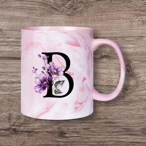 Taza de café personalizada con letras del día de San Valentín de la A a la Z, taza de cerámica con diseño floral para la oficina y el hogar, regalo de cumpleaños para mujeres, madres y mejores amigas