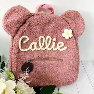 Sac à dos personnalisé en forme d'ours en peluche brodé à la main - Nom personnalisé pour sac de voyage pour enfant, sac à provisions, sac à bandoulière pour femme