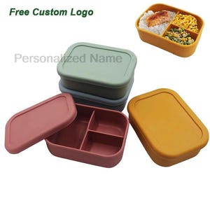 Personalisierte Silikon Bento Lunch Box - Auslaufsicherer 3-Fach-Lebensmittelbehälter für Kinder, personalisierte Lunchbox für Schule und Picknick